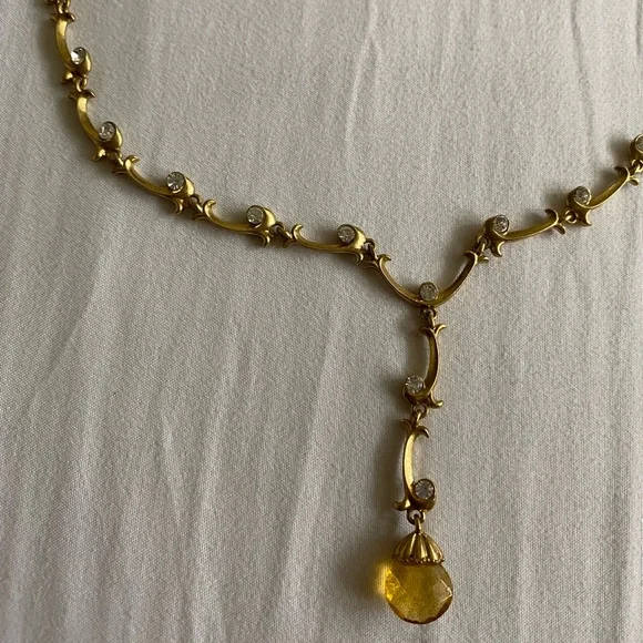 VINTAGE amber and gold and diamond necklace - Picture 2 of 5
